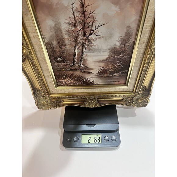 Original Oil On Canvas Painting With Winter Landscape Cottage On The Lake 15” - Picture 9 of 16